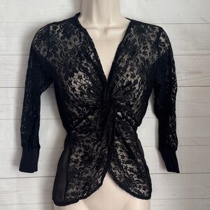 BKE Boutique Size S Black See-Thru Lace Top Y2K Goth Witchy-Core Grunge